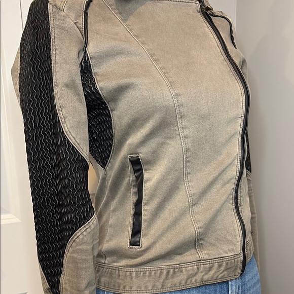 Blank NYC Olive Grey and Black Moto Jacket with Fitted Silhouette - Picture 12 of 16